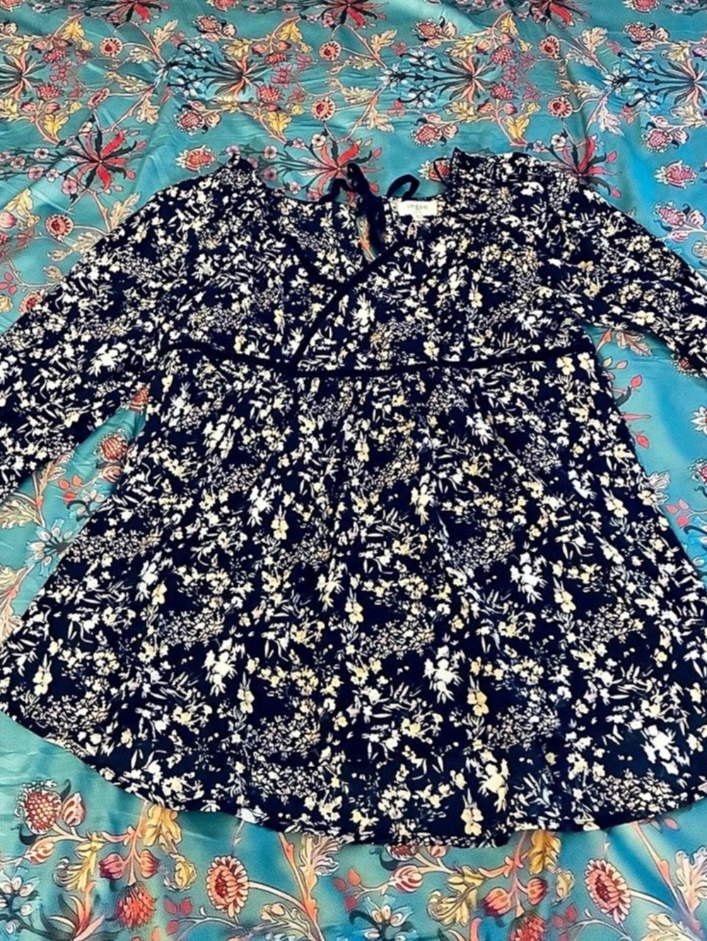 Umgee Floral Mini Dress in Blue & Yellow Size Small